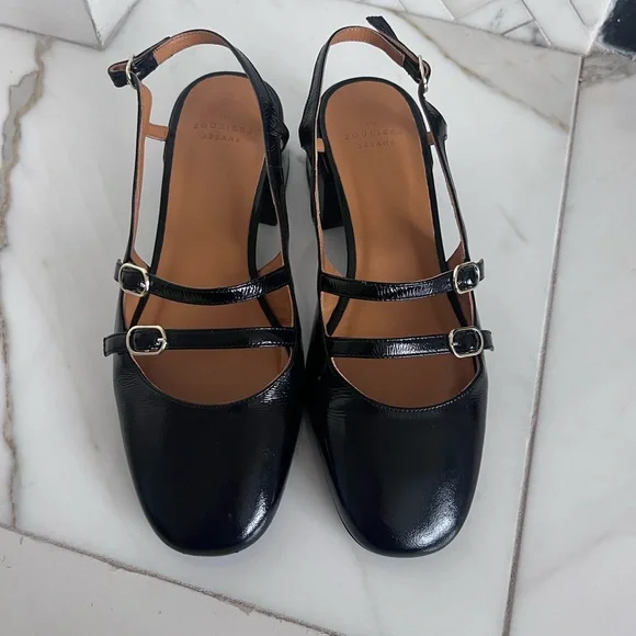 Sezane Black Leather Mary Jane Slingback Heels - Picture 2 of 11